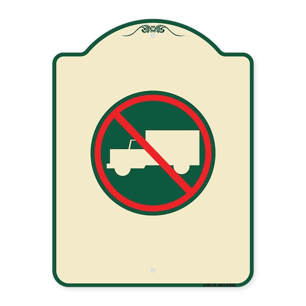 Designer Series No Truck, Tan & Green Heavy-Gauge Aluminum Sign, 24" x 18", TG-1824-23558